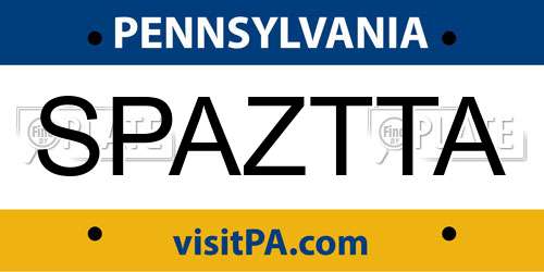 SPAZTTA Pennsylvania License Plate