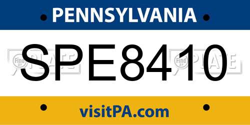 SPE8410 Pennsylvania License Plate