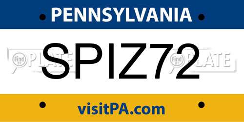 SPIZ72 Pennsylvania License Plate