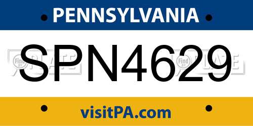 SPN4629 Pennsylvania License Plate