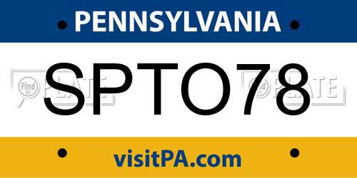 SPTO78 Pennsylvania License Plate