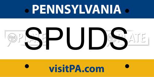 SPUDS Pennsylvania License Plate