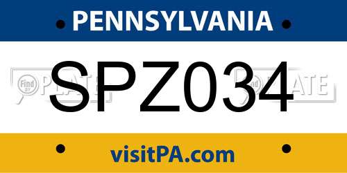 SPZ034 Pennsylvania License Plate