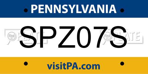 SPZ07S Pennsylvania License Plate