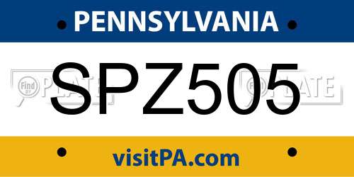 SPZ505 Pennsylvania License Plate