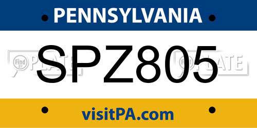 SPZ805 Pennsylvania License Plate
