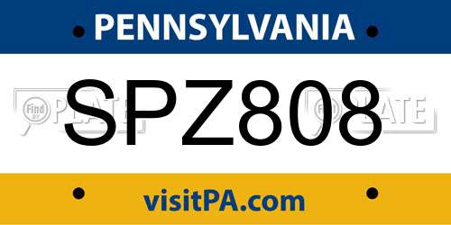 SPZ808 Pennsylvania License Plate