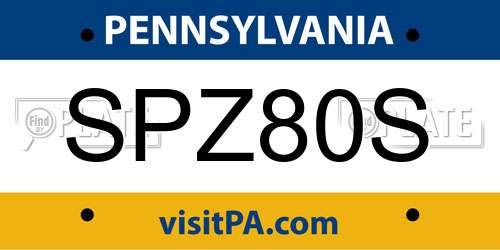 SPZ80S Pennsylvania License Plate