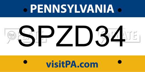 SPZD34 Pennsylvania License Plate