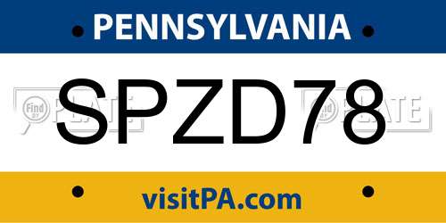 SPZD78 Pennsylvania License Plate