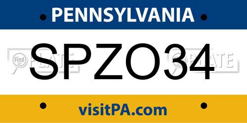 SPZO34 Pennsylvania License Plate