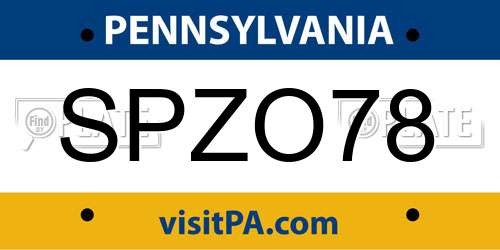 SPZO78 Pennsylvania License Plate