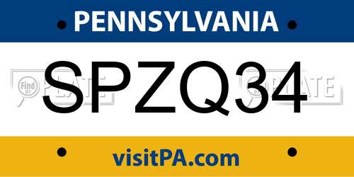 SPZQ34 Pennsylvania License Plate