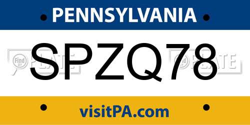SPZQ78 Pennsylvania License Plate