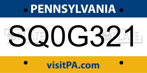 SQ0G321 Pennsylvania License Plate