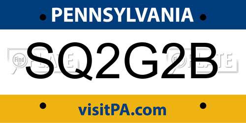 SQ2G2B Pennsylvania License Plate