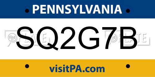 SQ2G7B Pennsylvania License Plate