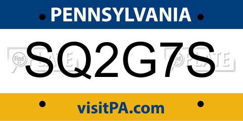SQ2G7S Pennsylvania License Plate