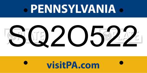 SQ2O522 Pennsylvania License Plate