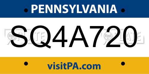 SQ4A720 Pennsylvania License Plate
