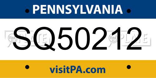 SQ50212 Pennsylvania License Plate