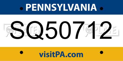 SQ50712 Pennsylvania License Plate