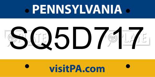 SQ5D717 Pennsylvania License Plate