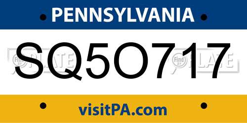 SQ5O717 Pennsylvania License Plate