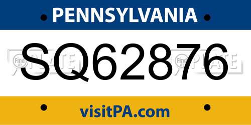 SQ62876 Pennsylvania License Plate