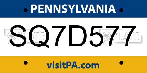 SQ7D577 Pennsylvania License Plate