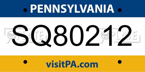 SQ80212 Pennsylvania License Plate