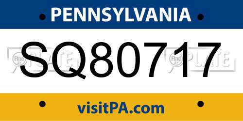 SQ80717 Pennsylvania License Plate