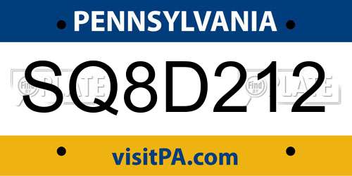 SQ8D212 Pennsylvania License Plate