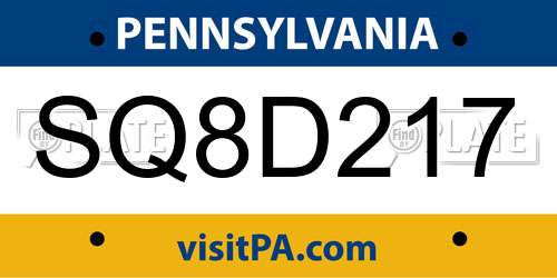 SQ8D217 Pennsylvania License Plate