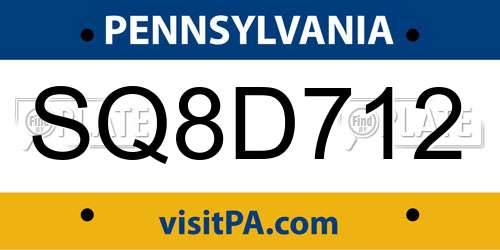 SQ8D712 Pennsylvania License Plate