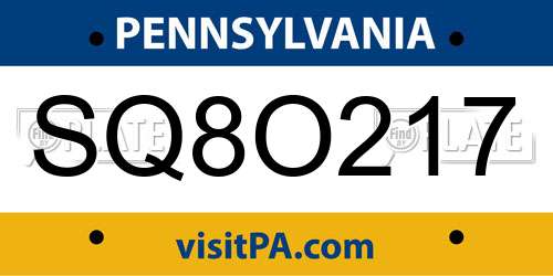 SQ8O217 Pennsylvania License Plate
