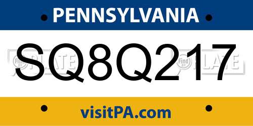 SQ8Q217 Pennsylvania License Plate