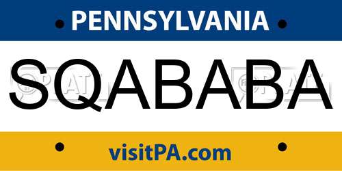 SQABABA Pennsylvania License Plate