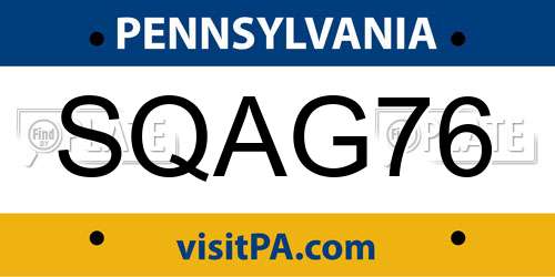 SQAG76 Pennsylvania License Plate