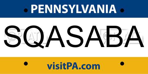 SQASABA Pennsylvania License Plate