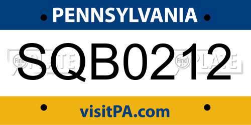 SQB0212 Pennsylvania License Plate