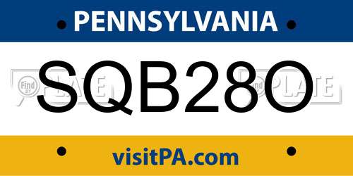 SQB28O Pennsylvania License Plate