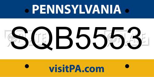 SQB5553 Pennsylvania License Plate