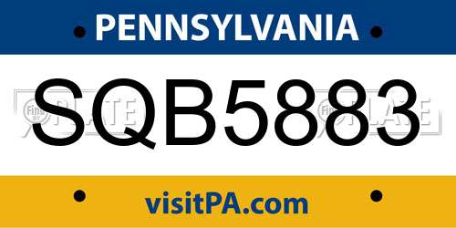 SQB5883 Pennsylvania License Plate