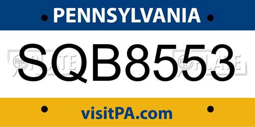 SQB8553 Pennsylvania License Plate