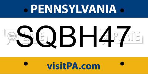 SQBH47 Pennsylvania License Plate