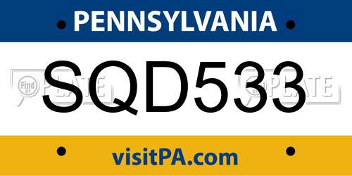 SQD533 Pennsylvania License Plate