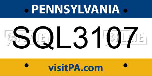 SQL3107 Pennsylvania License Plate
