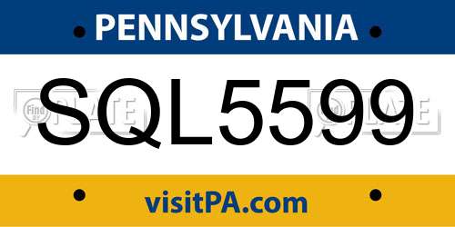 SQL5599 Pennsylvania License Plate