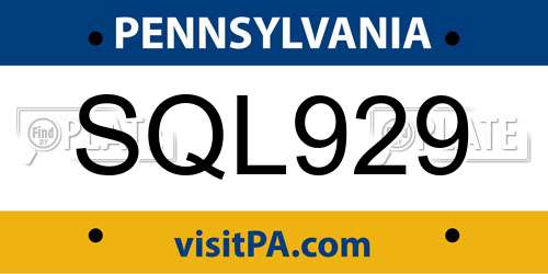 SQL929 Pennsylvania License Plate